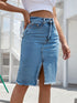 'Khaleesi' Raw Hem Slit Denim Skirt - Celes Fashion